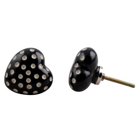 Black Heart Etched Ceramic Drawer Knob